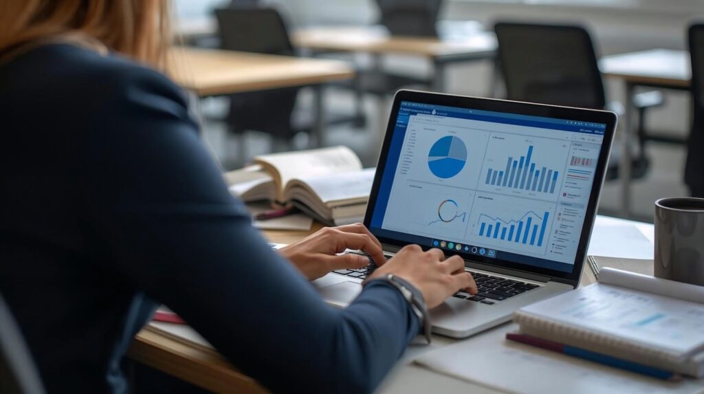 Business review on screen, illustrating how to choose a real estate marketing agency