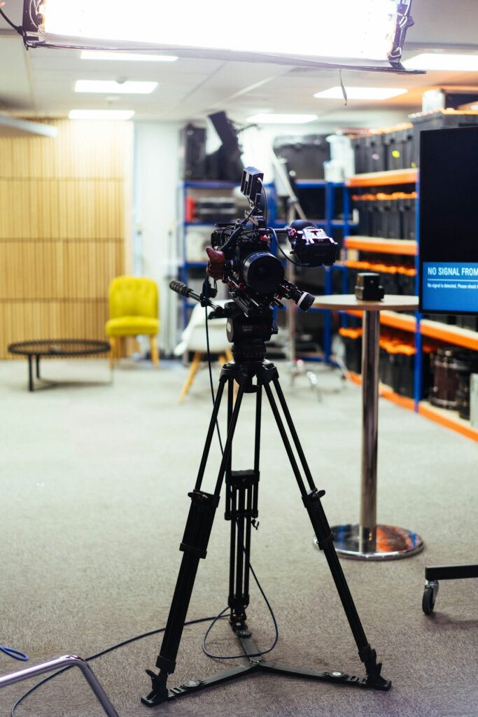 Camera set up to record an available unit for a broker listing