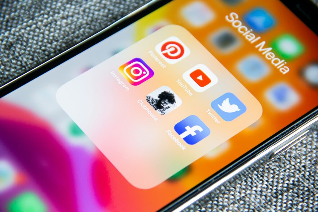 Social media app icons for Facebook, Instagram and WhatsApp business accounts