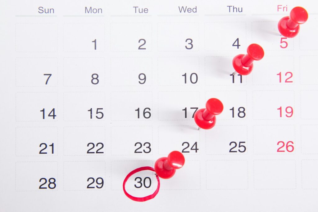 Calendar marking the quarterly RERA filing deadline