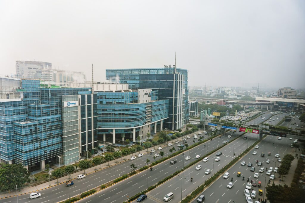 Gurugram street with towers, where rera registration fees in haryana apply to new projects