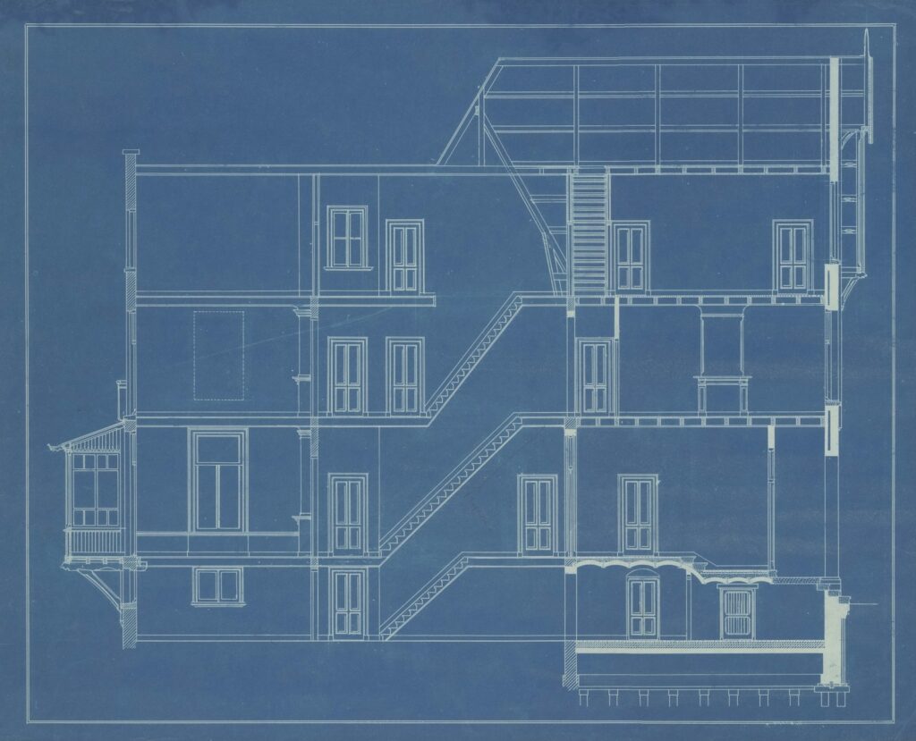 Architectural blueprint of a multi-storey project prepared for registration